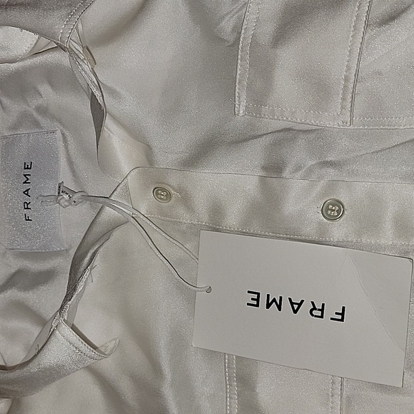 $348 NWT FRAME Washable Silk Boyfriend Shirt In Offwhite Size Small OVERSIZED - Picture 3 of 4
